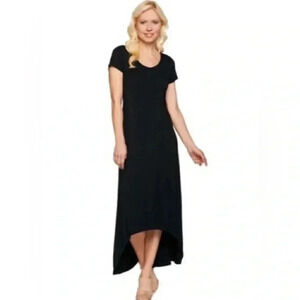 H by Halston Regular Hi-Low Hem Knit Maxi Dress Black Size Large Short Sleeve